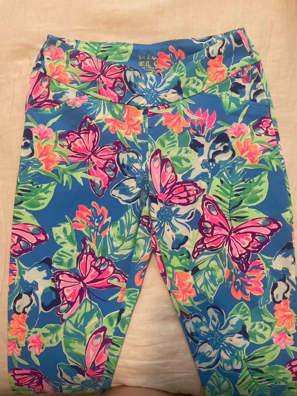 NWOT Lilly Pulitzer Corso Pant UPF 50+ Luxletic Butterfly Print Pundy Blue Sz 10 - Picture 3 of 8